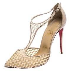 Christian Louboutin Beige Lace Salonu Pointed Toe T Strap Sandals Size 41