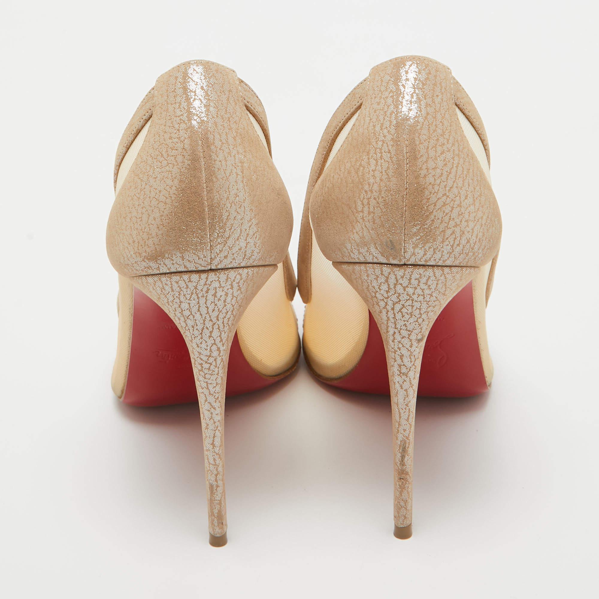 Christian Louboutin Beige Laminated Suede & Mesh Galativi Strass Pumps Size 39.5 1
