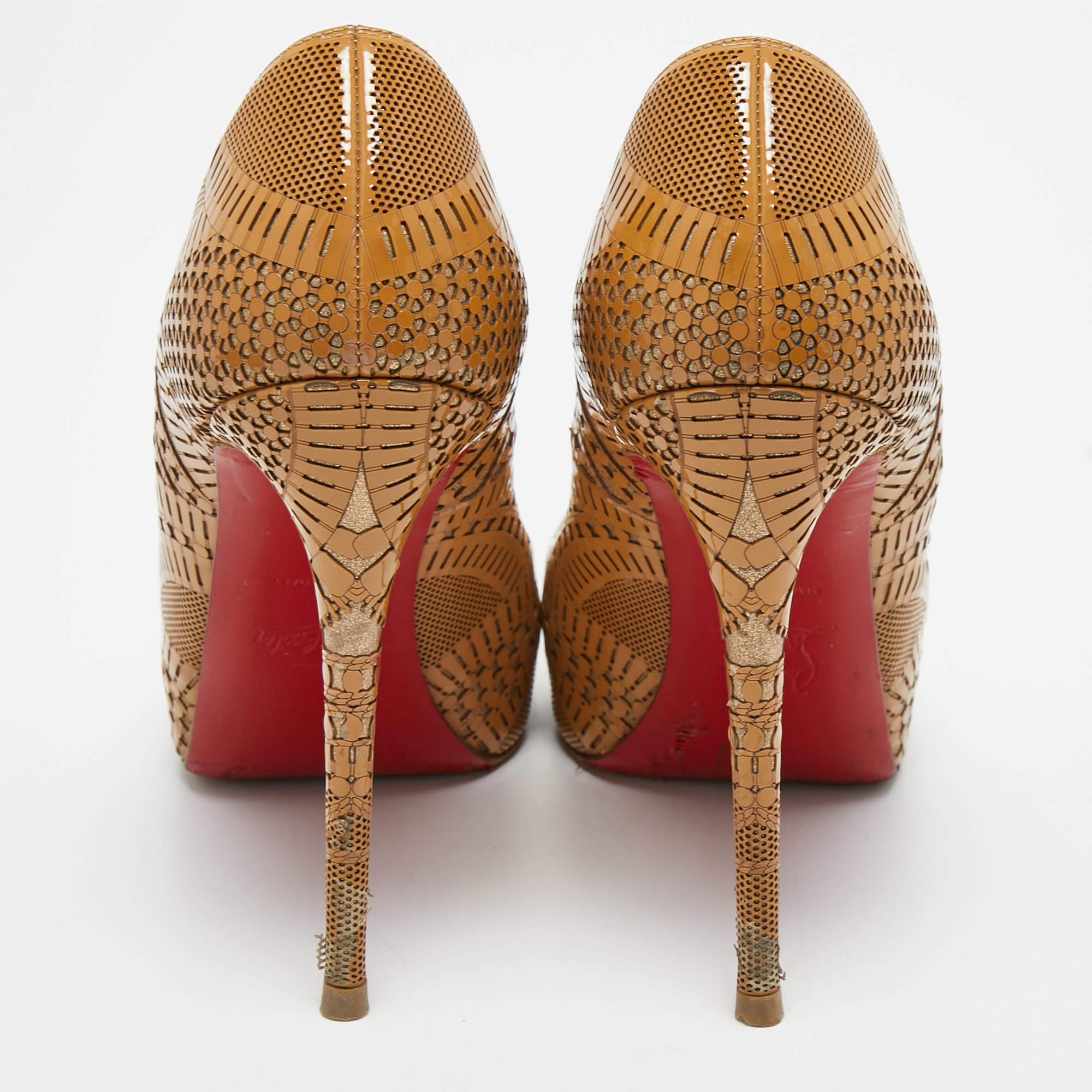 Christian Louboutin Beige Laser Cut Patent Leather Suellena Pumps Size 37 1