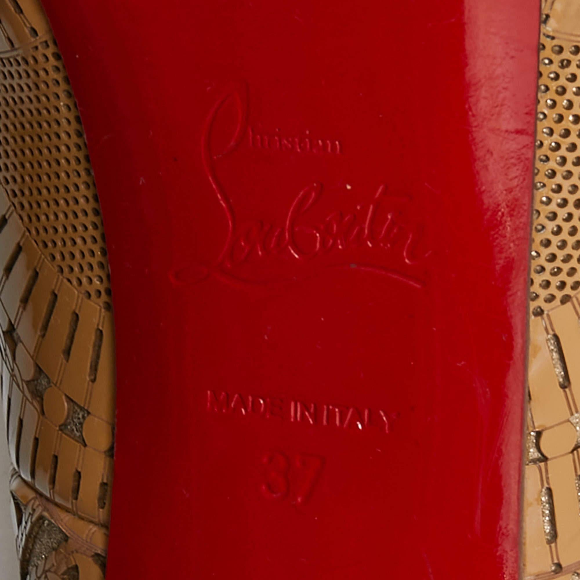Christian Louboutin Beige Laser Cut Patent Leather Suellena Pumps Size 37 3