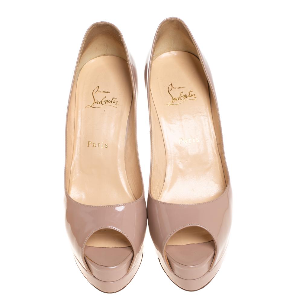 Christian Louboutin Beige Leather Altadama Peep Toe Platform Pumps Size 39.5 In Good Condition In Dubai, Al Qouz 2