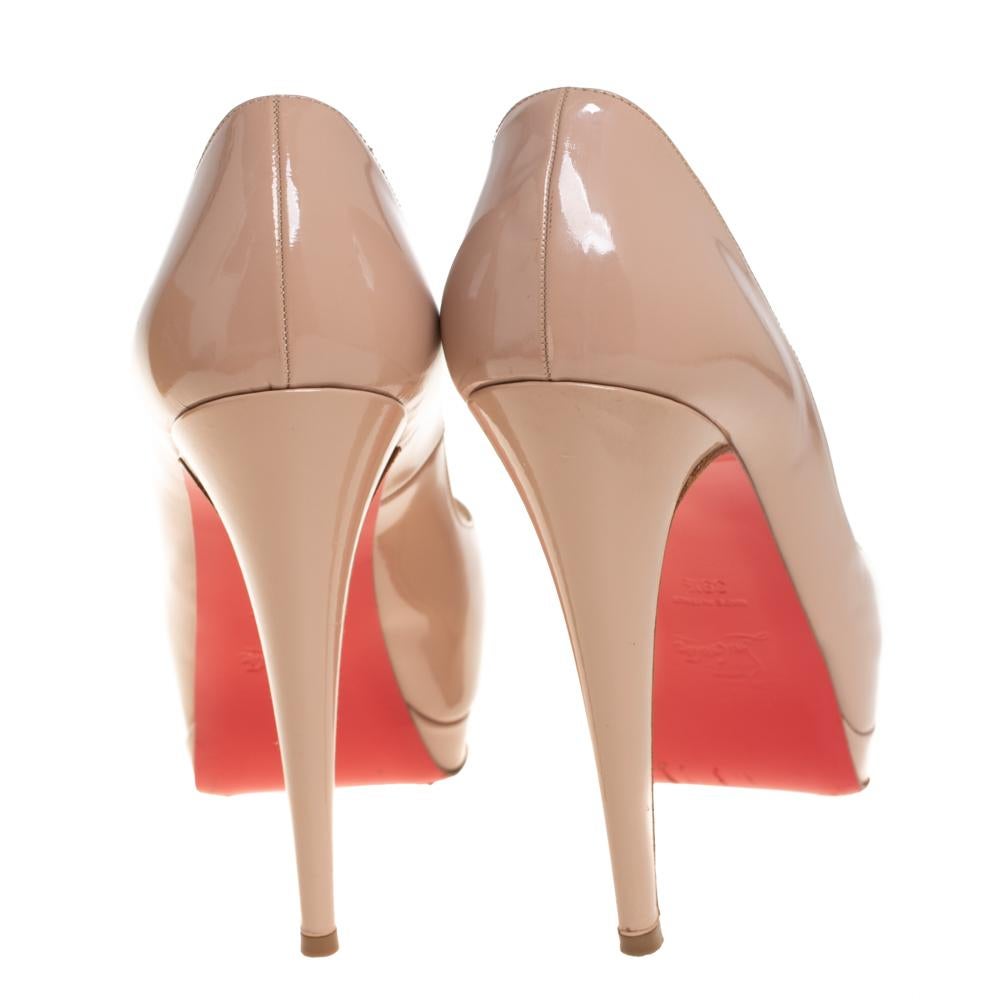 Women's Christian Louboutin Beige Leather Altadama Peep Toe Platform Pumps Size 39.5