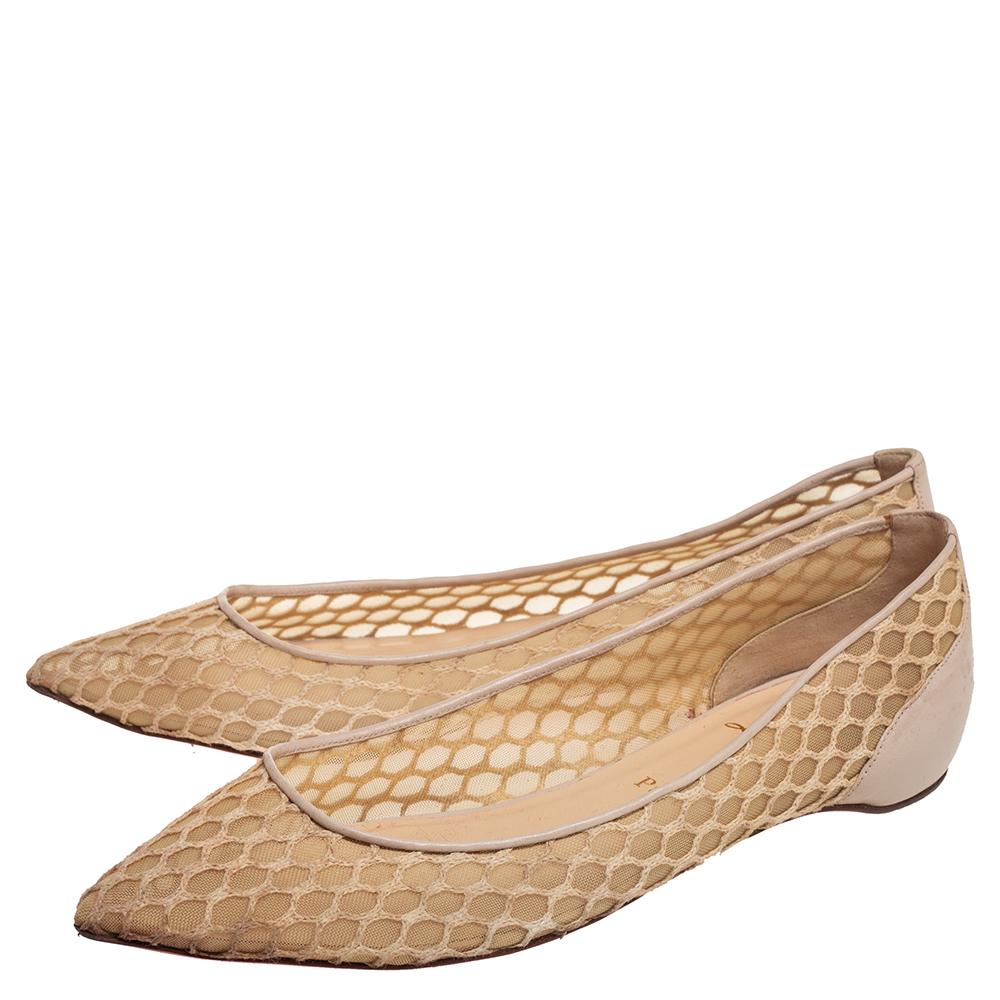 Christian Louboutin Beige Leather And Mesh Ballet Flats Size 39 2