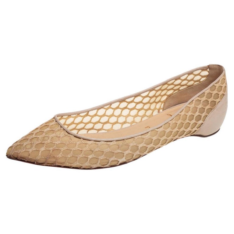 Christian Louboutin Beige Leather And Mesh Ballet Flats Size 39 at 1stDibs