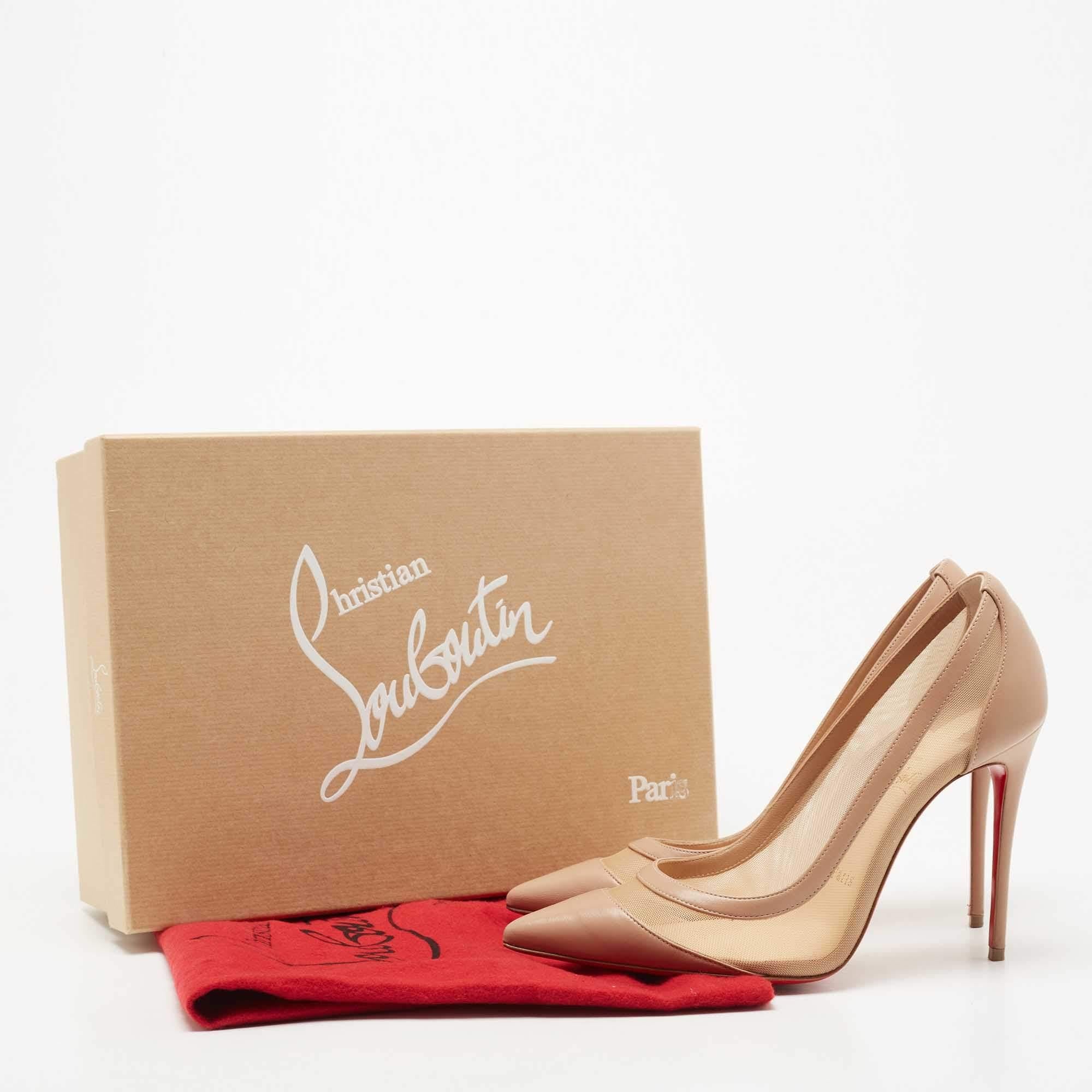 Christian Louboutin Beige Leather and Mesh Galativi Pointed Toe Pumps Size 37 5