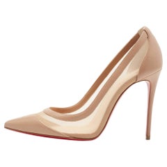 Christian Louboutin Beige Leather and Mesh Galativi Pointed Toe Pumps Size 37