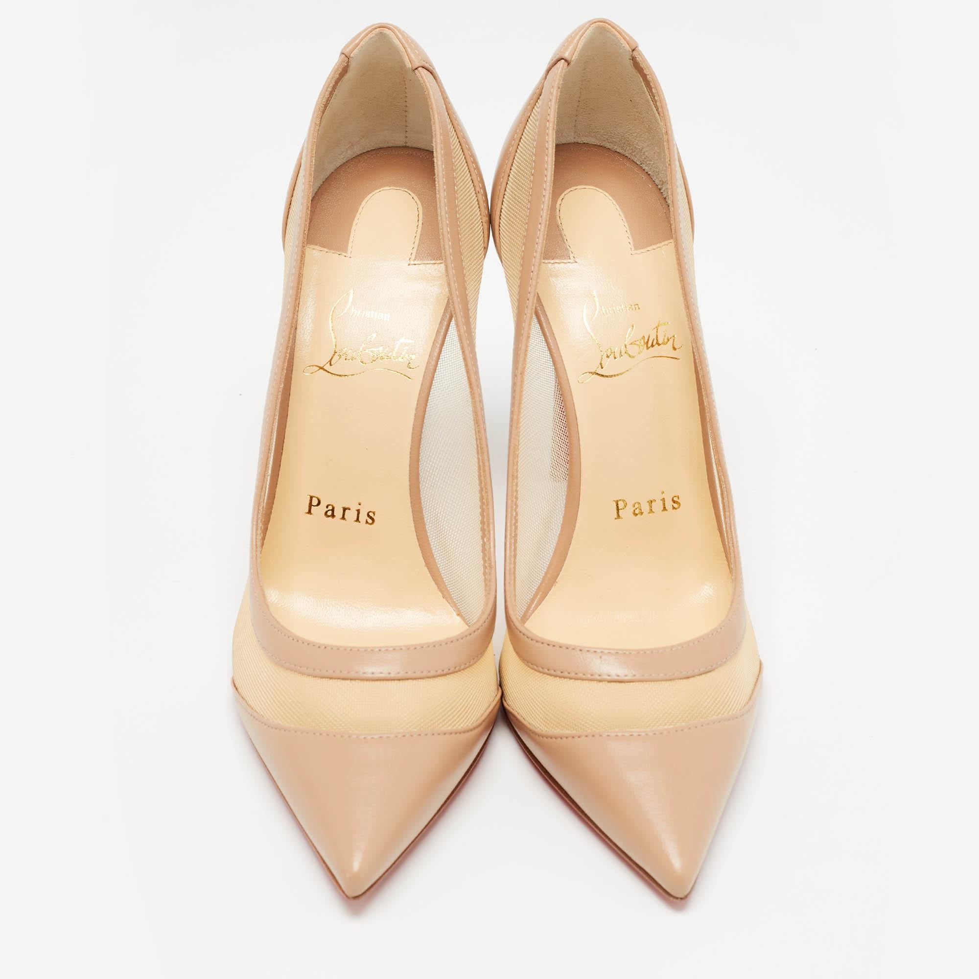 Christian Louboutin Beige Leather and Mesh Galativi Pumps Size 36.5 In Fair Condition In Dubai, Al Qouz 2