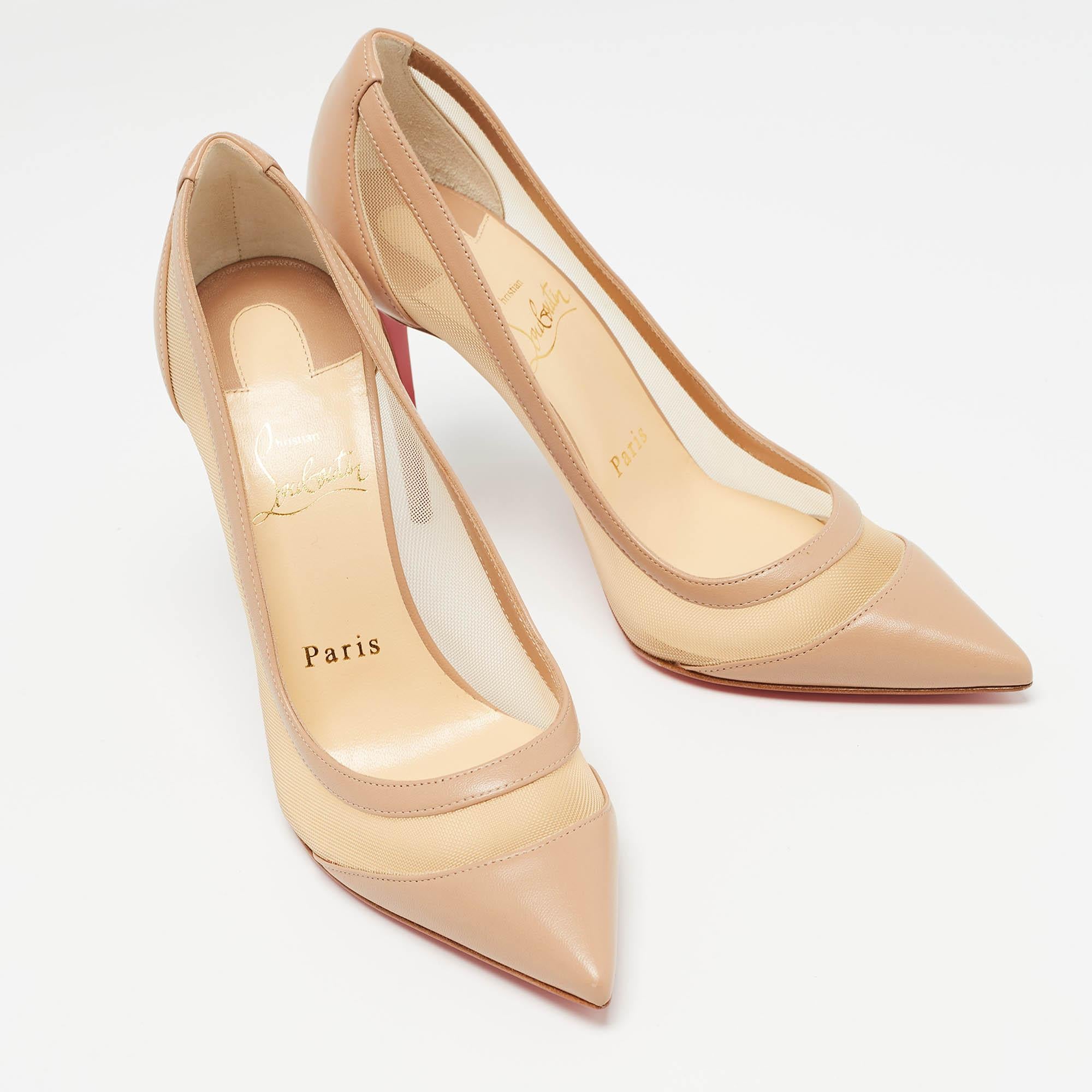 Women's Christian Louboutin Beige Leather and Mesh Galativi Pumps Size 36.5
