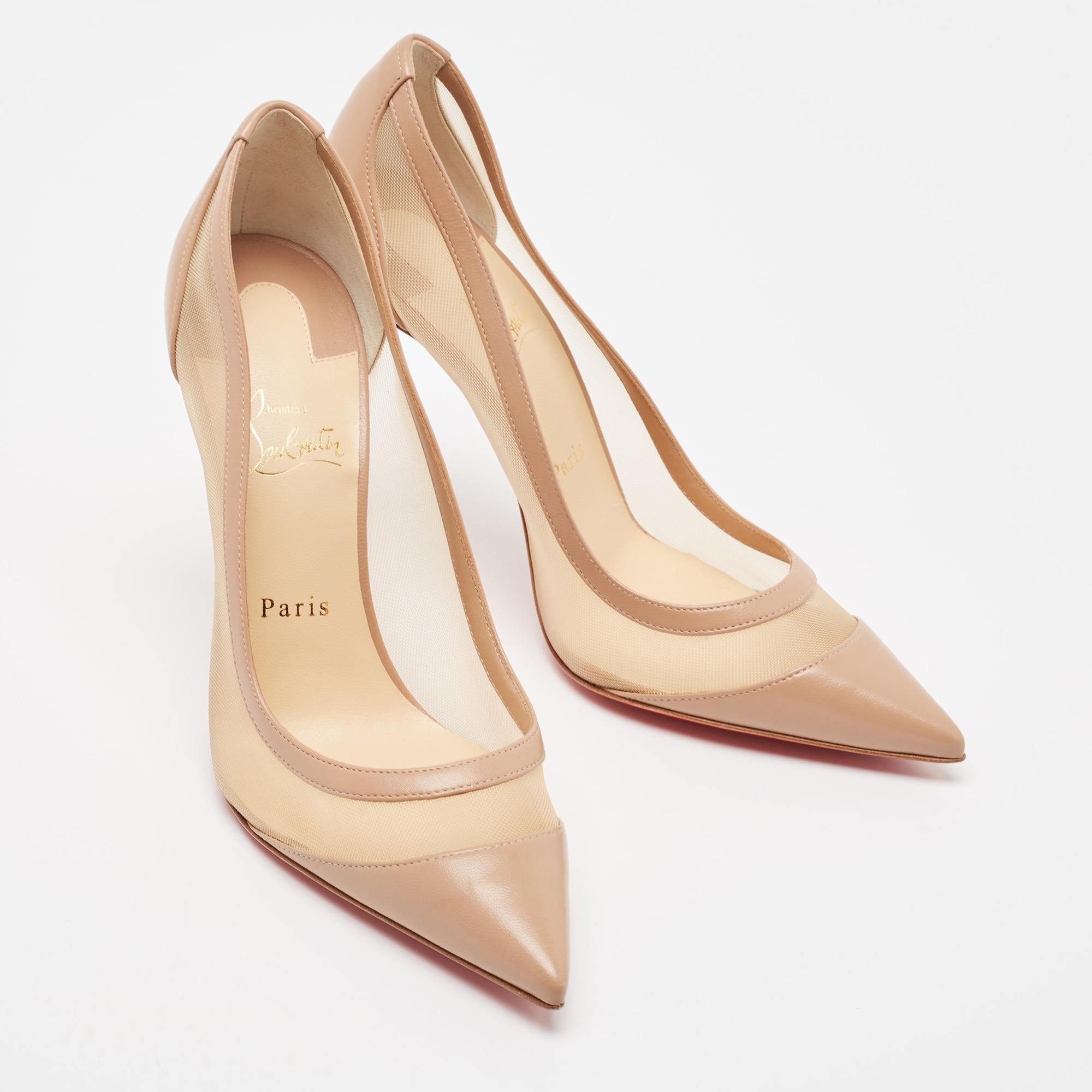 Christian Louboutin Beige Leather and Mesh Galativi Strass Pointed Toe