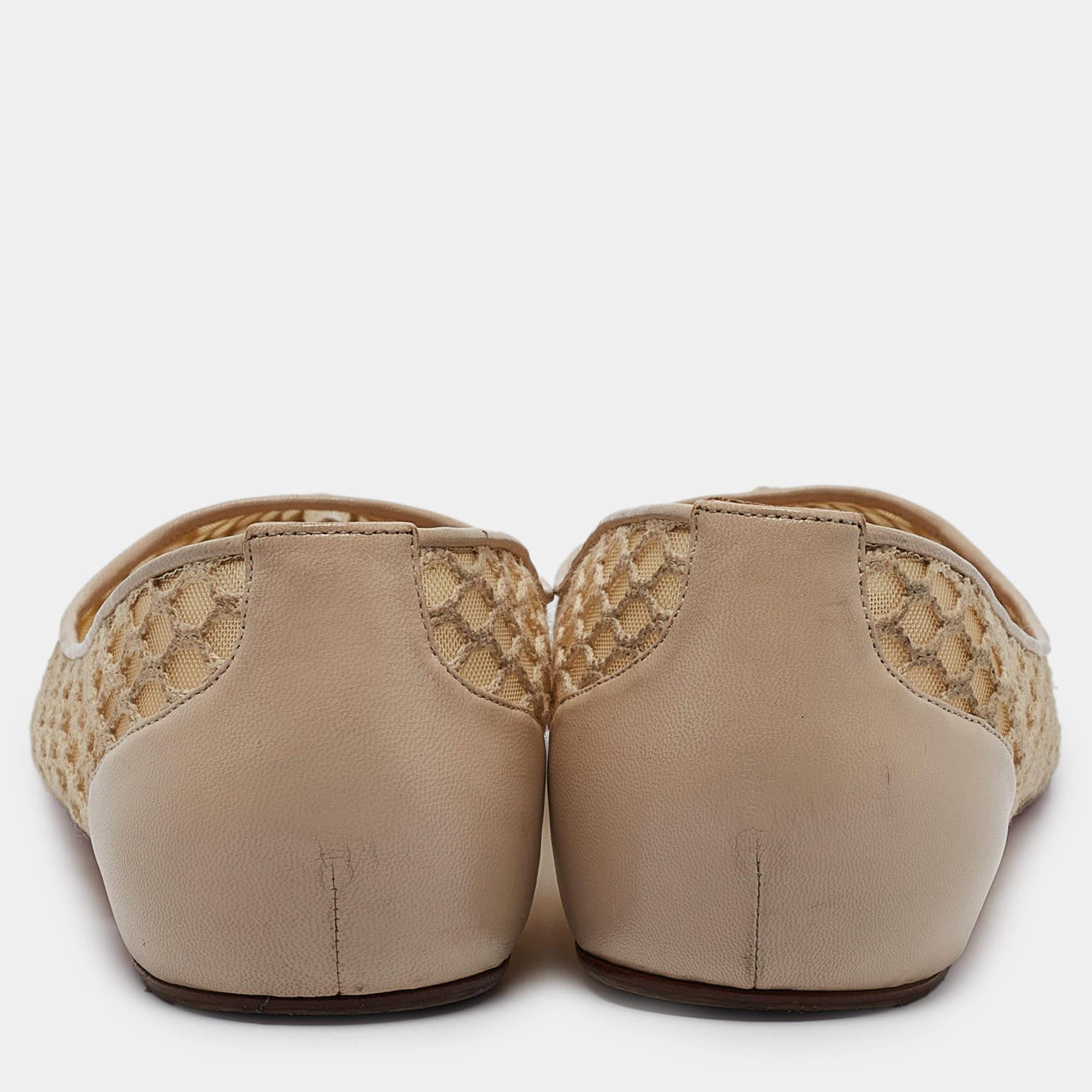 Christian Louboutin Beige Leather and Mesh Pigaresille Ballet Flats Size 38 For Sale 1