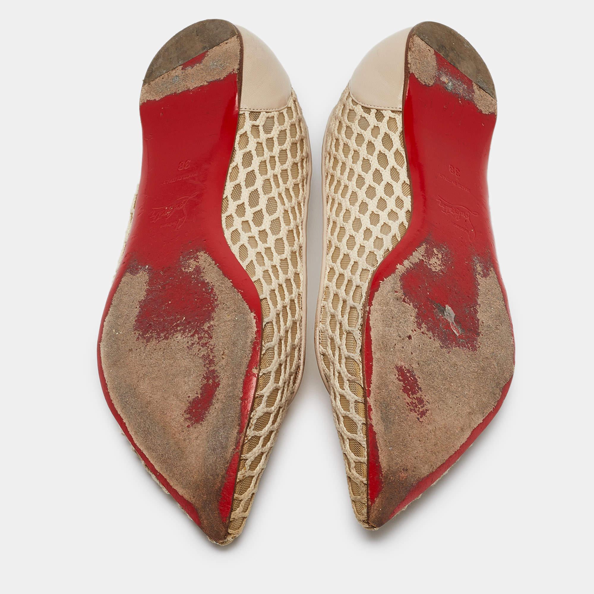 Christian Louboutin Beige Leather and Mesh Pigaresille Ballet Flats Size 38 For Sale 2