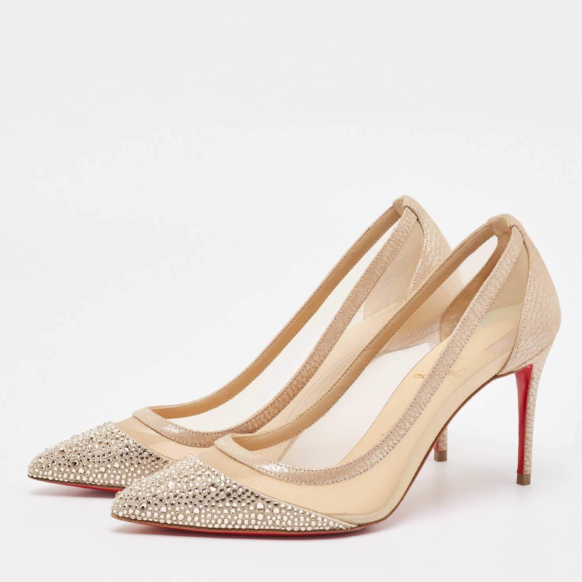 Make a chic style statement with these designer pumps. They showcase sturdy heels and durable soles perfect for your fashionable outings