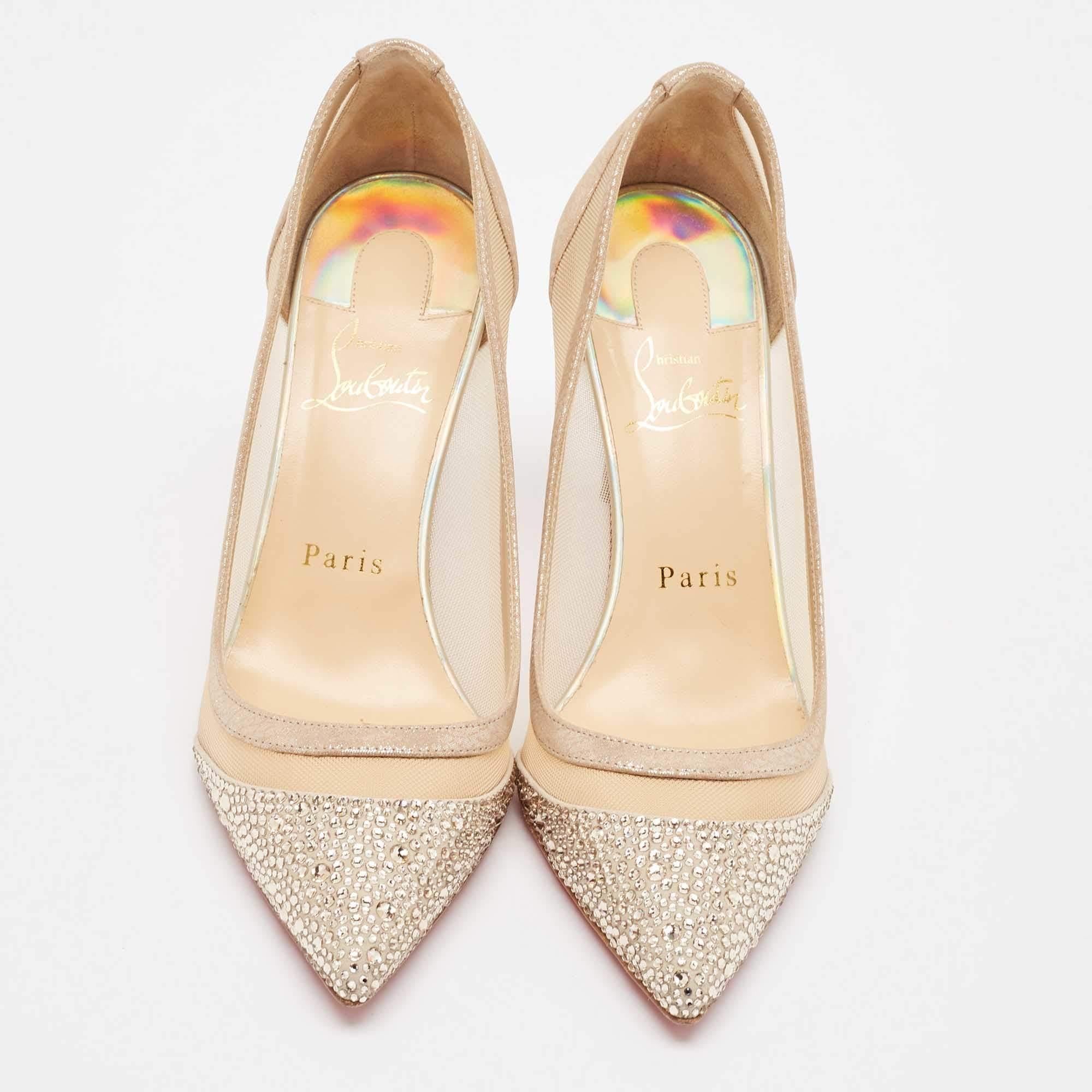 Christian Louboutin Beige Leather and Mesh Pumps Size 36 In Good Condition In Dubai, Al Qouz 2