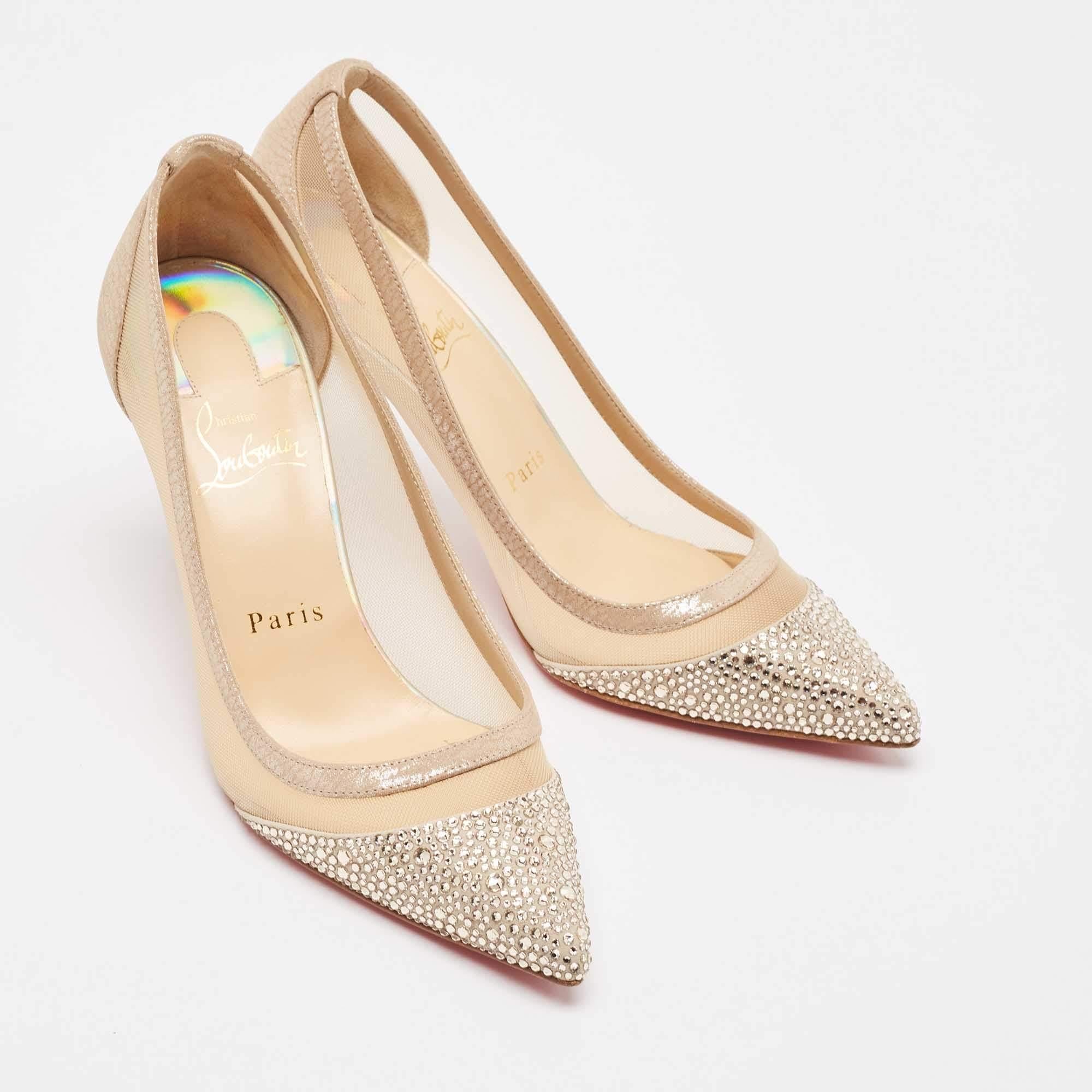 Women's Christian Louboutin Beige Leather and Mesh Pumps Size 36