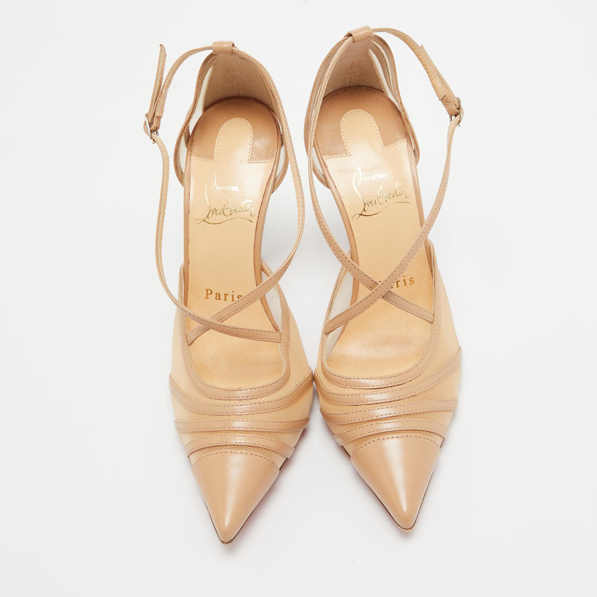 Christian Louboutin Beige Leather and Mesh Theodorella Pumps Size 35 For Sale 2