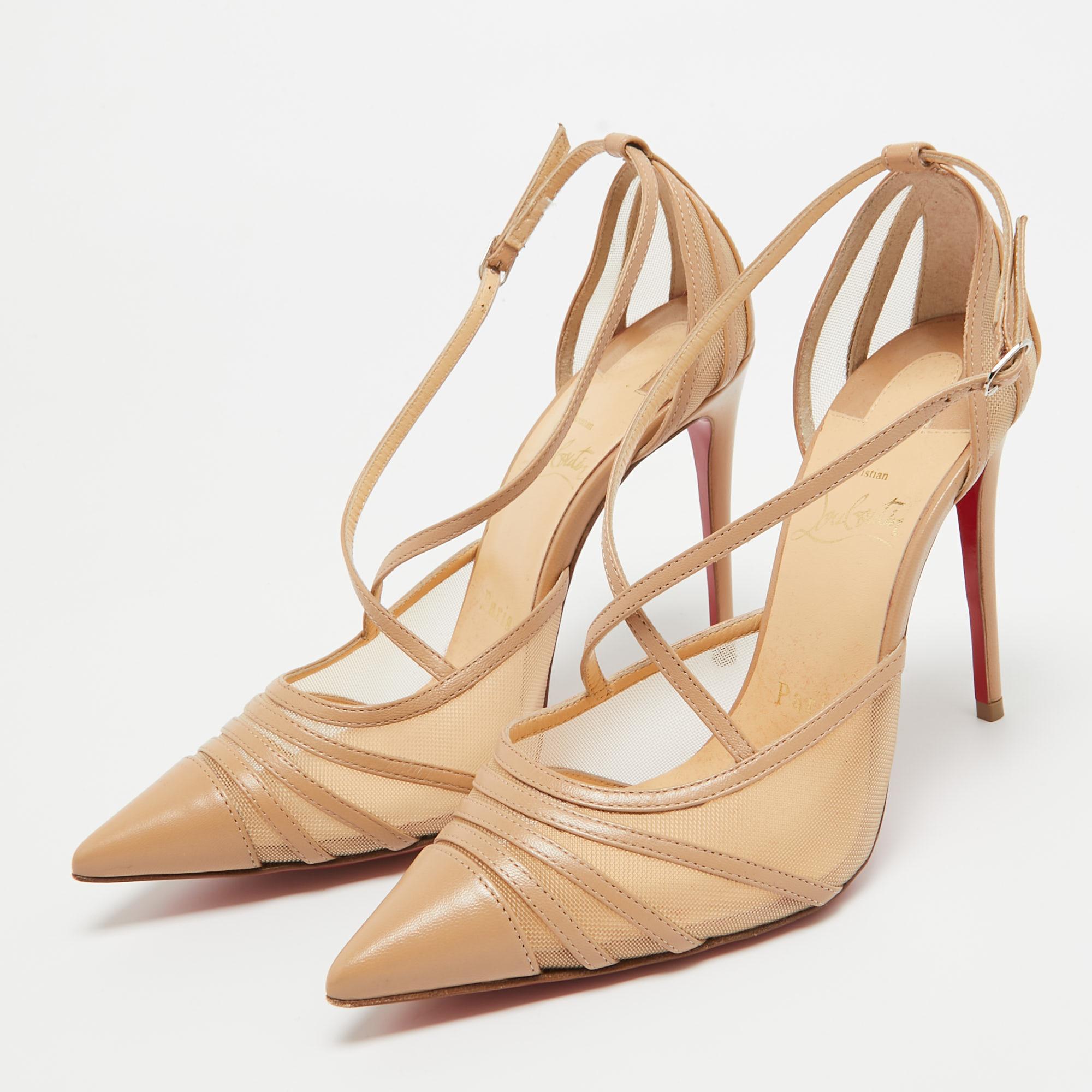 Christian Louboutin Beige Leather and Mesh Theodorella Pumps Size 35 For Sale 3