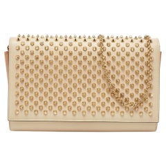 Christian Louboutin Beige Leather and Patent Paloma Spiked Chain Clutch