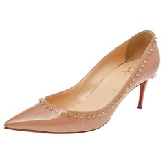 Christian Louboutin Beige Leather Anjalina Spike Trim Pointed Toe Pumps Size 38