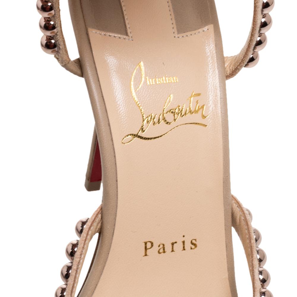 Christian Louboutin Beige Leather Bauble Studded Sandals Size 37.5 2