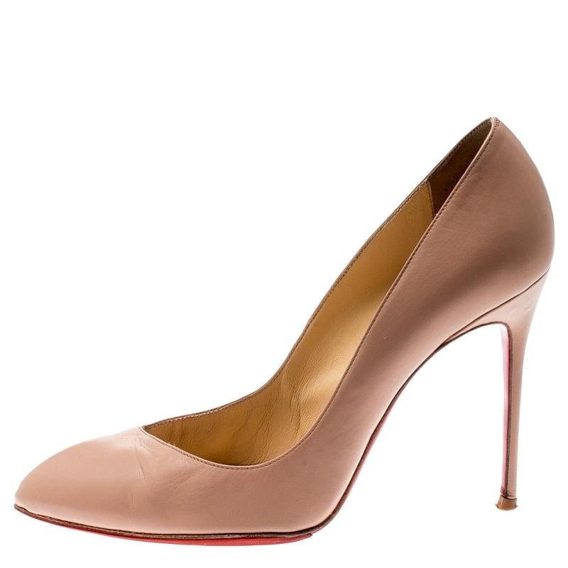Women's Christian Louboutin Beige Leather Corneille Pointed Toe Pumps Size 38