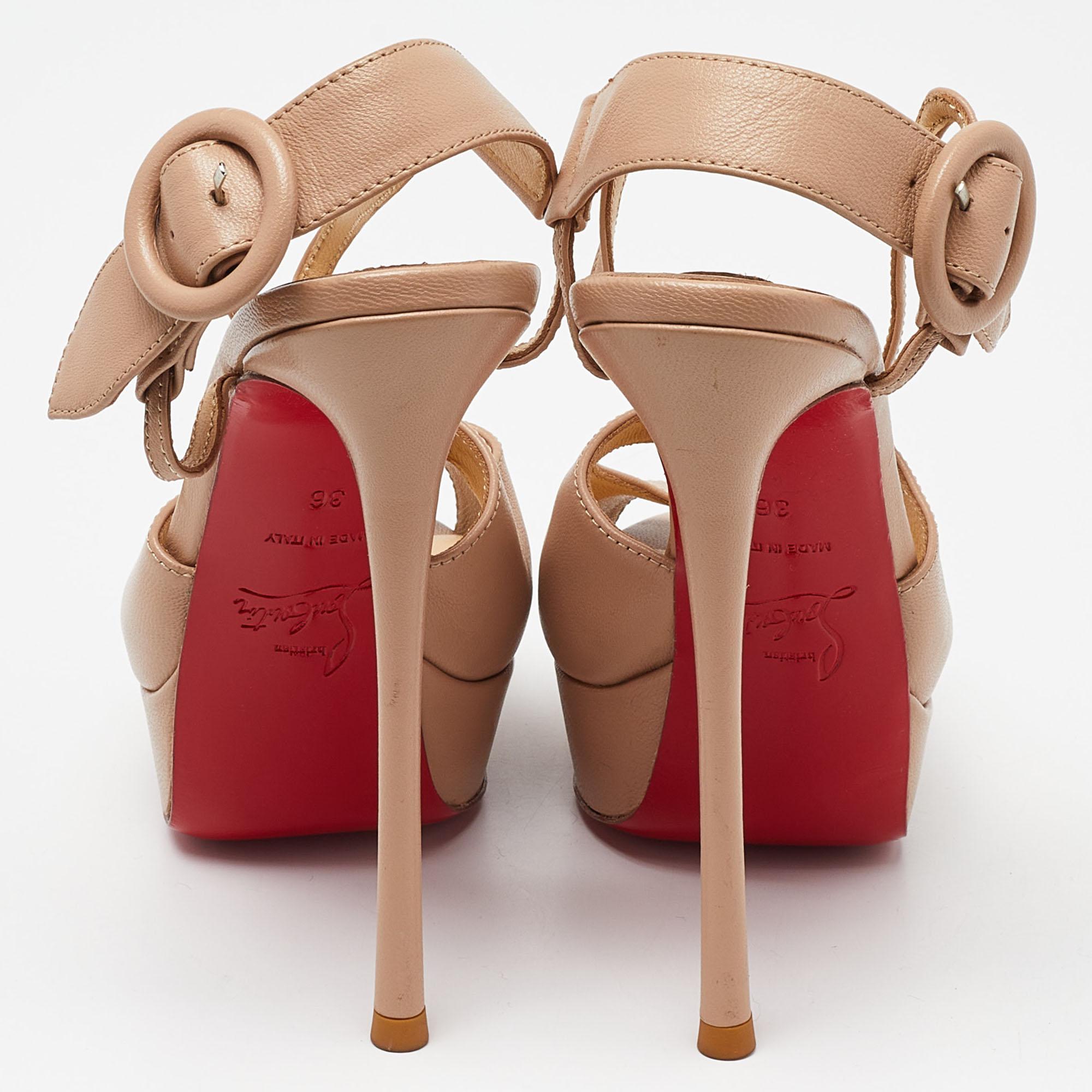 Christian Louboutin Beige Leather Cross Me Crisscross Platform Sandals Size 36 1