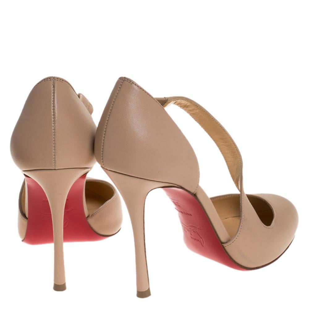 Women's Christian Louboutin Beige Leather Decalcoco Cross Strap Pumps 36
