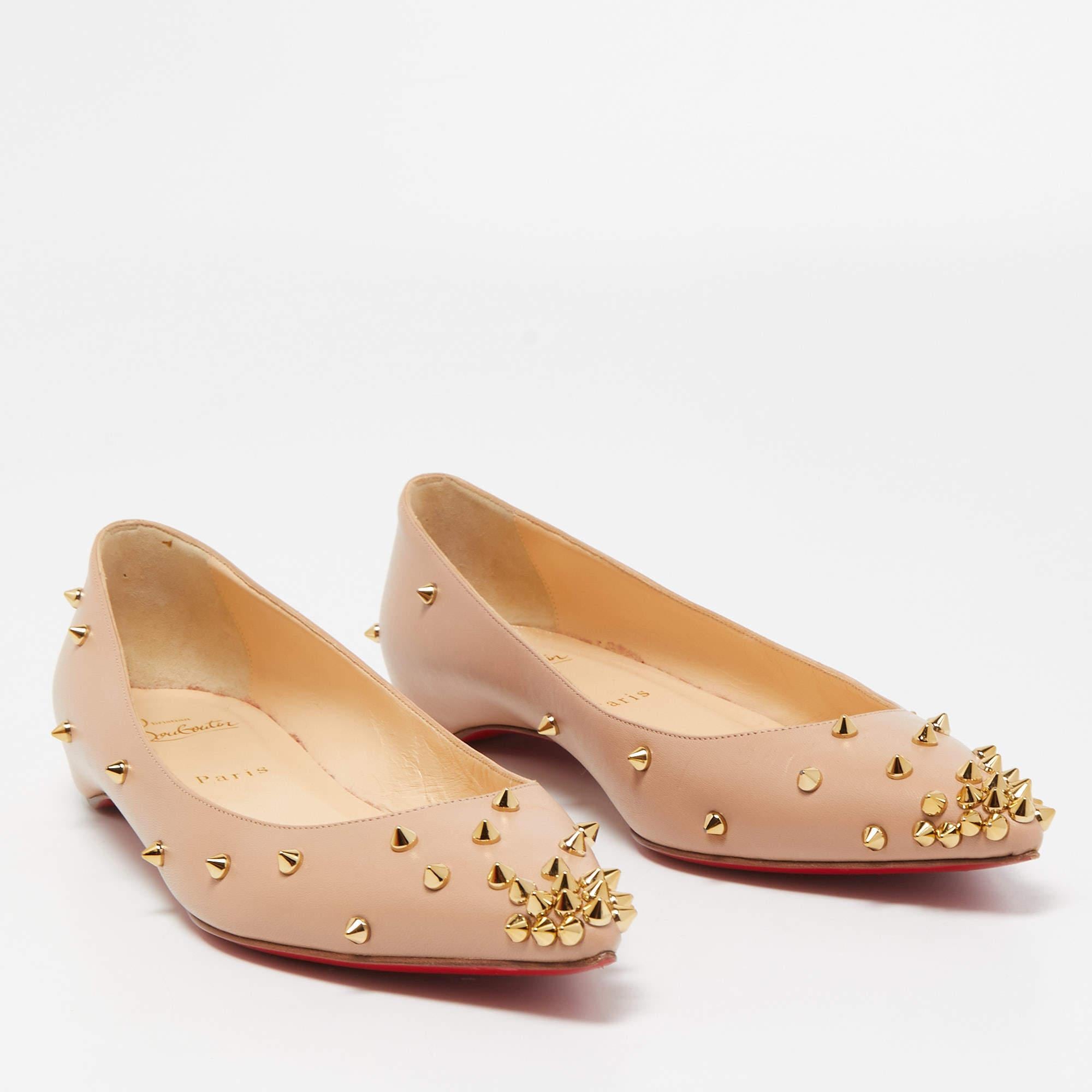 Christian Louboutin Beige Leather Degraspike Pointed Toe Ballet Flats Size 40.5 1