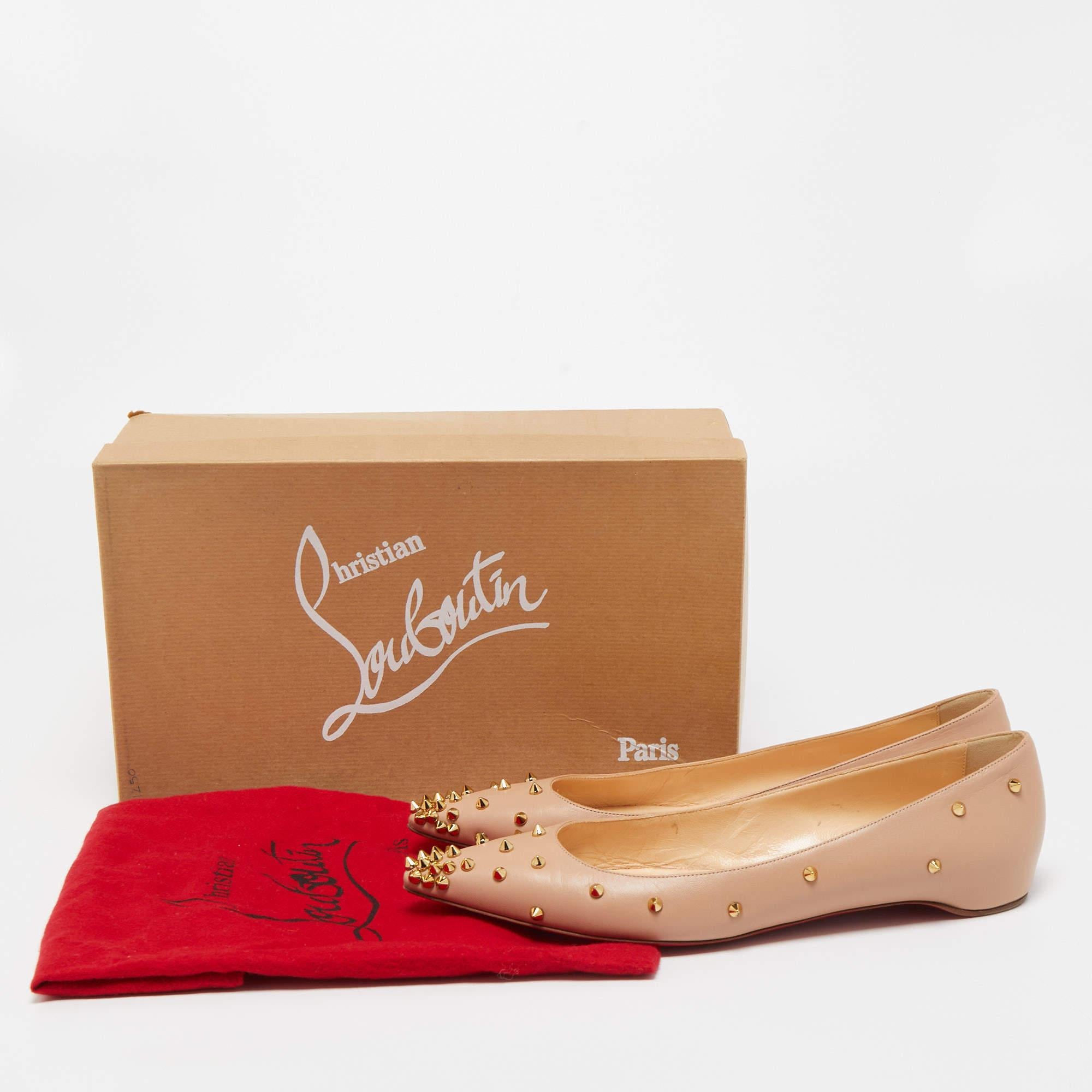 Christian Louboutin Beige Leather Degraspike Pointed Toe Ballet Flats Size 40.5 2
