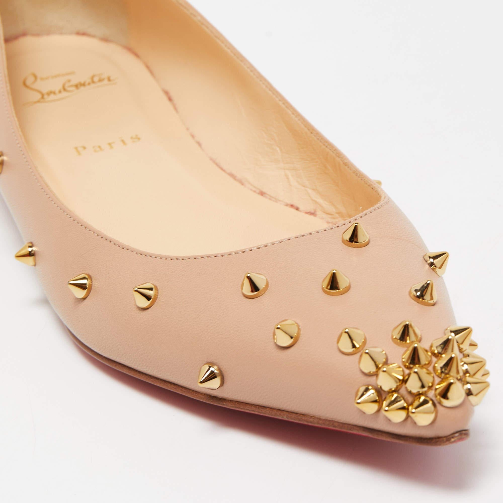 Christian Louboutin Beige Leather Degraspike Pointed Toe Ballet Flats Size 40.5 4