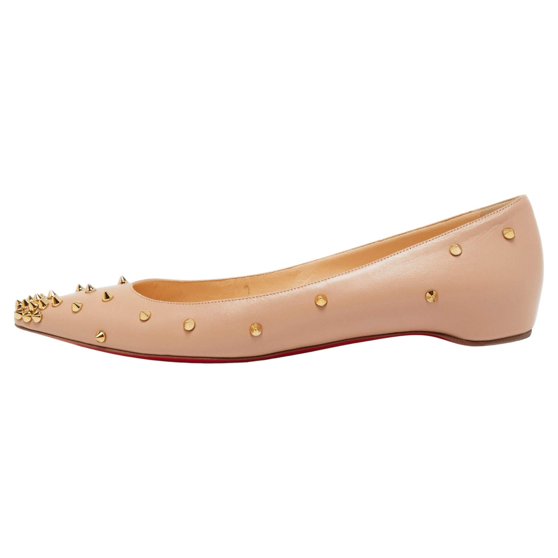 Christian Louboutin Beige Leather Degraspike Pointed Toe Ballet Flats Size 40.5