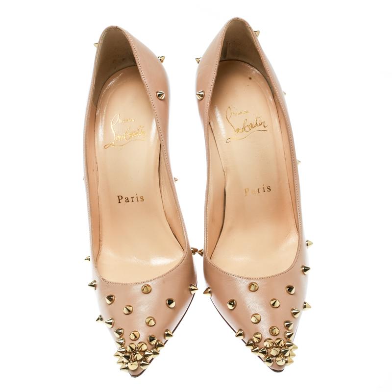 Christian Louboutin Beige Leather Degraspike Pumps Size 35 In Good Condition In Dubai, Al Qouz 2