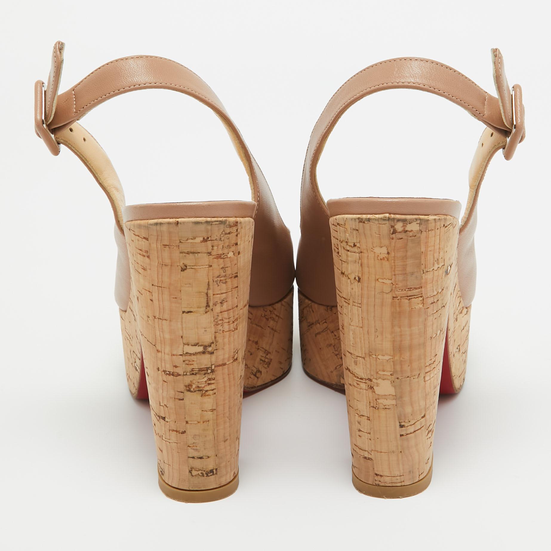 Christian Louboutin Beige Leather Donna Anna Cork Sandals Size 36 1