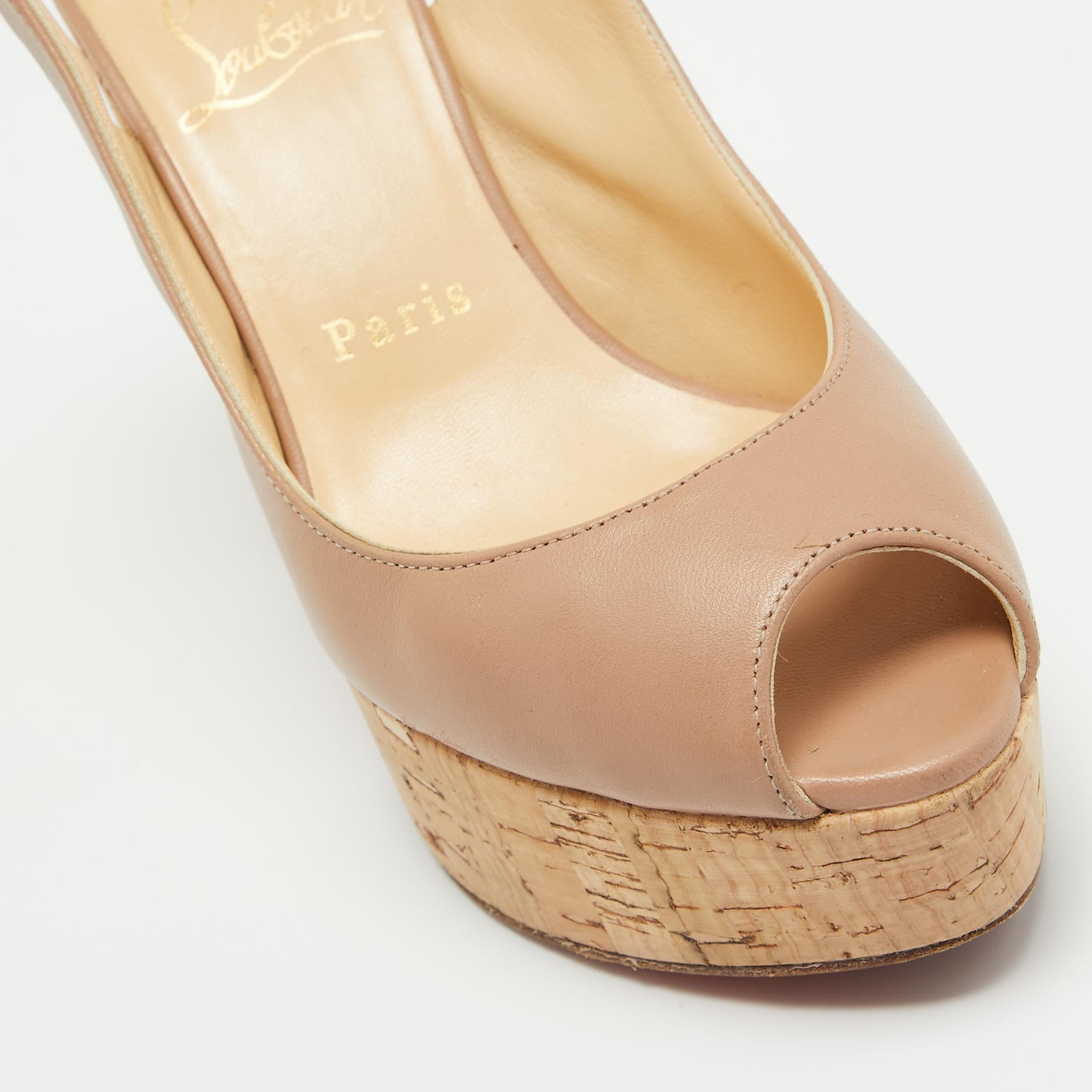 Christian Louboutin Beige Leather Donna Anna Cork Sandals Size 36 3
