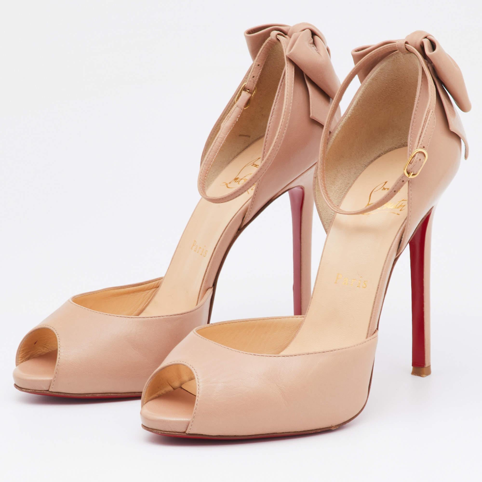 Christian Louboutin Beige Leather Dos Noeud Bow Ankle Strap Pumps Size 39 1