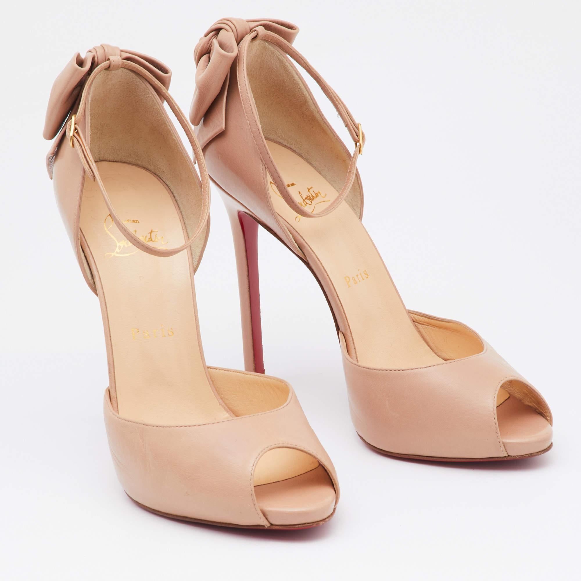 Christian Louboutin Beige Leather Dos Noeud Bow Ankle Strap Pumps Size 39 2