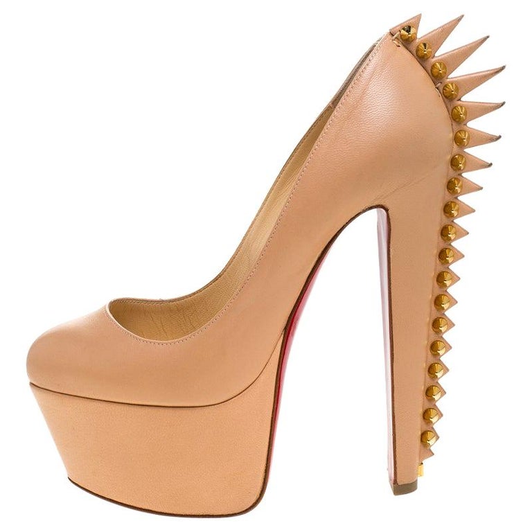 Christian Louboutin Beige Leather Spiked Platform Size 36 For Sale at 1stDibs