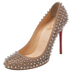 Christian Louboutin Beige Leather Fifi Spike Round Toe Pumps Size 38.5