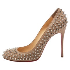 Christian Louboutin Beige Leather Fifi Spikes Pumps Size 41