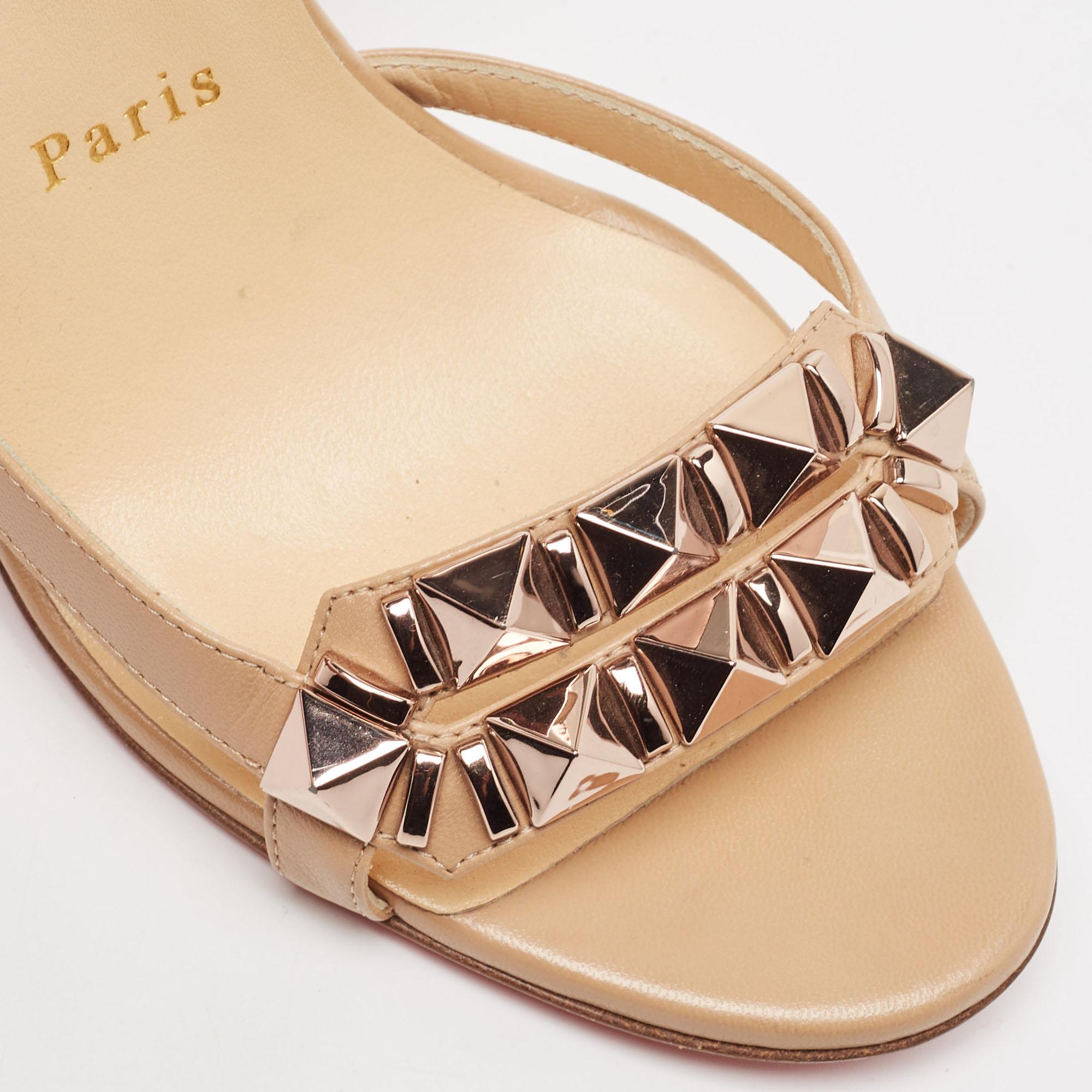 Christian Louboutin Beige Leather Galerietta Sandals Size 37 For Sale 1