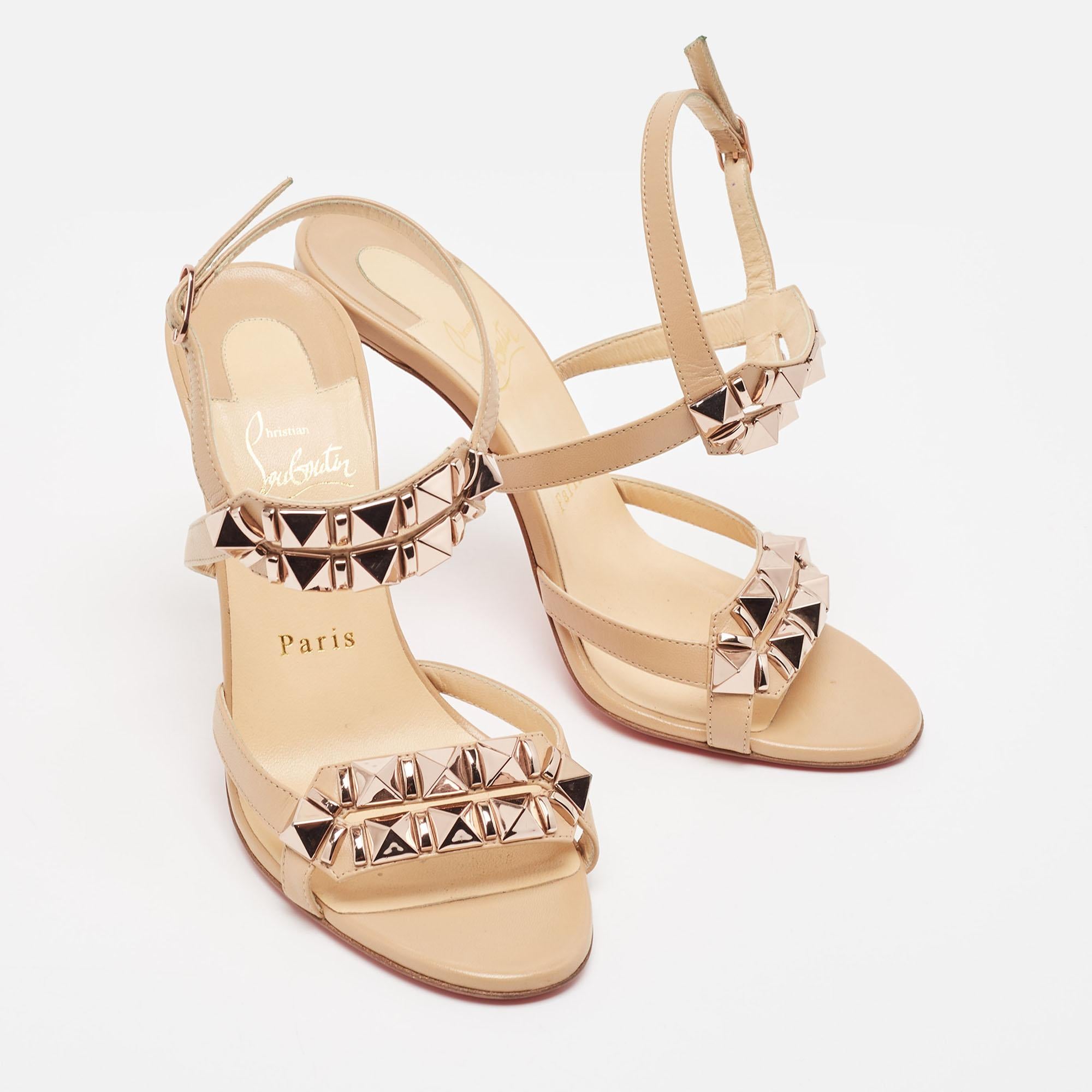Christian Louboutin Beige Leather Galerietta Sandals Size 37 For Sale 2