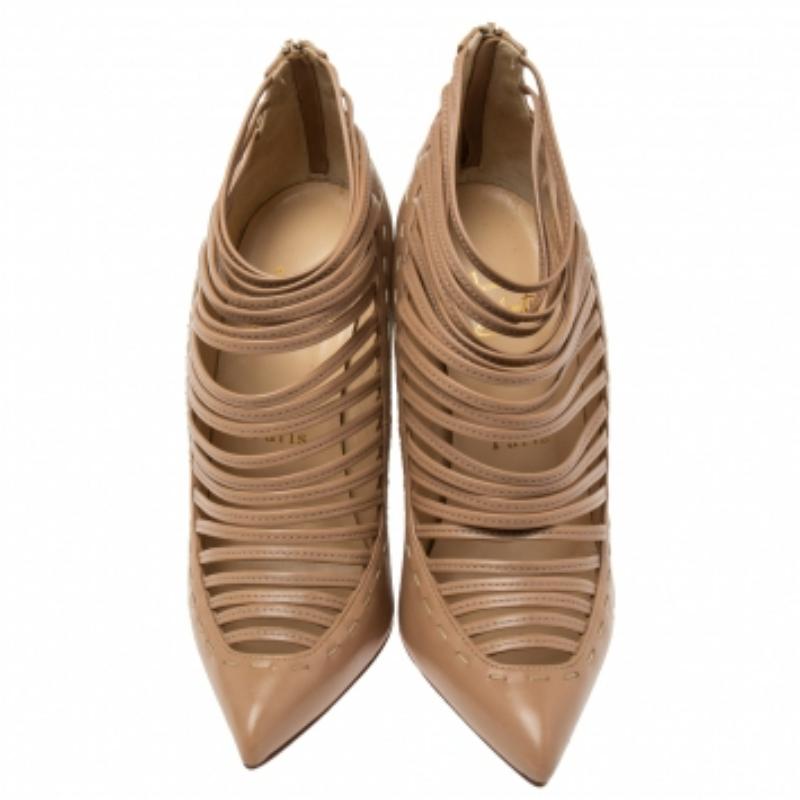 Women's Christian Louboutin Beige Leather Gortik Ankle Booties Size 36 For Sale