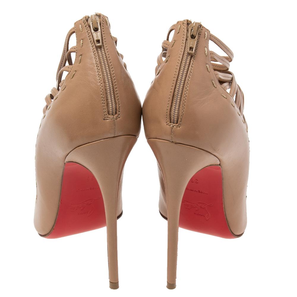 Christian Louboutin Beige Leather Gortik Ankle Booties Size 36 For Sale 2