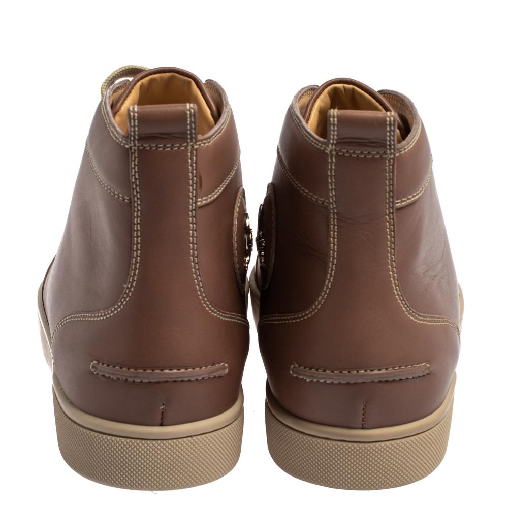 Christian Louboutin Beige Leather High Top Sneakers Size 41 In New Condition In Dubai, Al Qouz 2