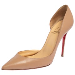 Christian Louboutin Beige Leather Iriza D'orsay Pumps Size 37.5