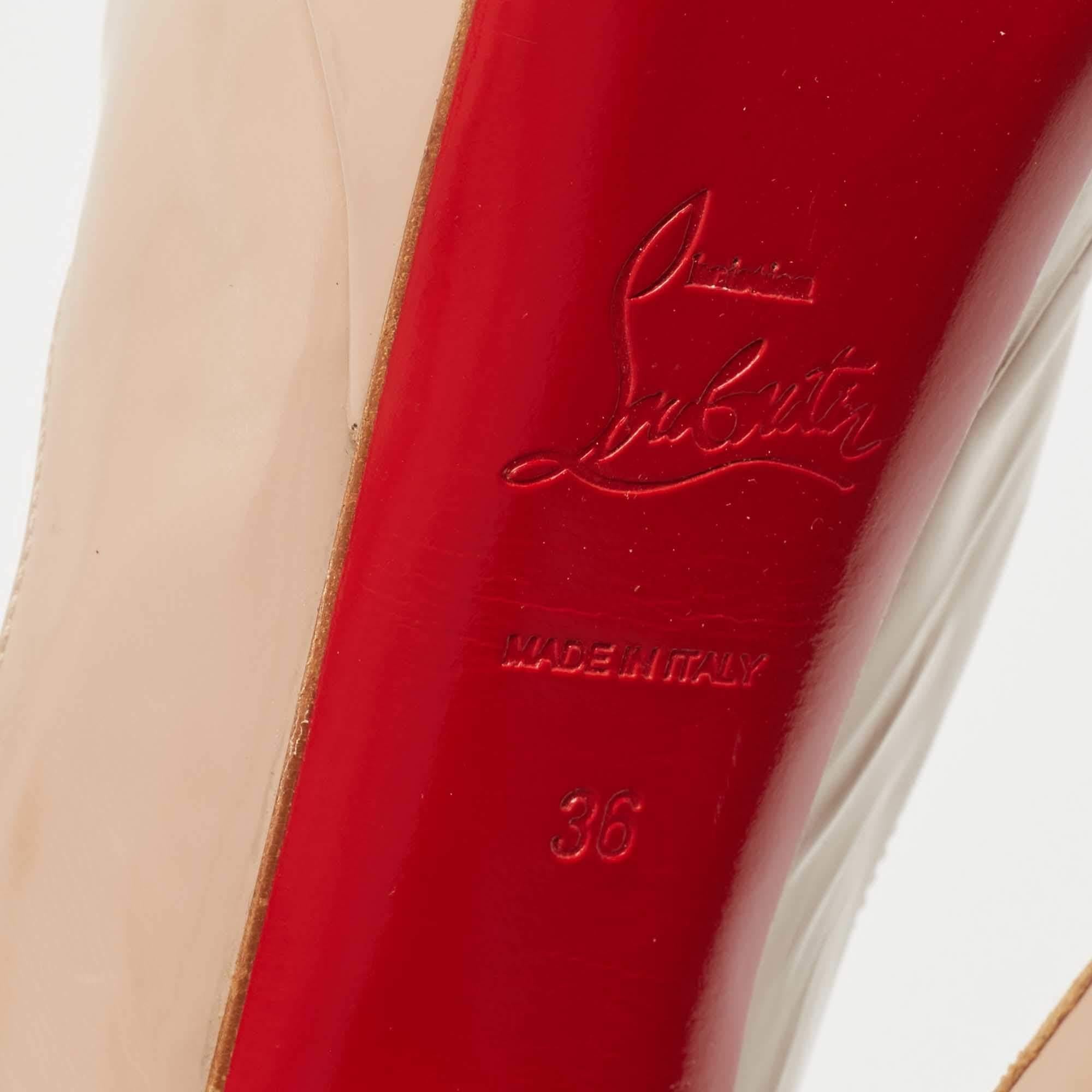 Christian Louboutin Beige Leather Lady Peep Slingback Pumps Size 36 For Sale 2