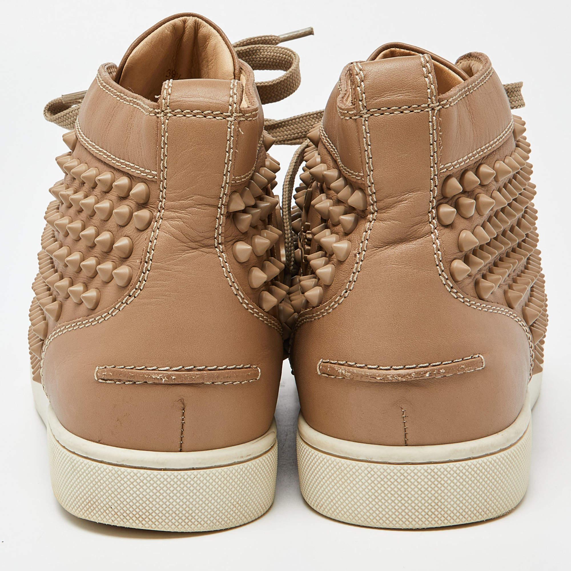Christian Louboutin Beige Leather Louis Spike High Top Sneakers Size 39.5 For Sale 2