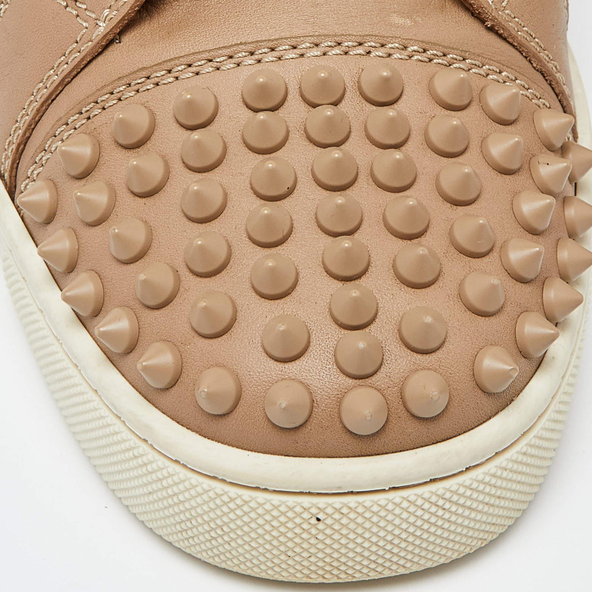 Christian Louboutin Beige Leather Louis Spike High Top Sneakers Size 39.5 For Sale 3