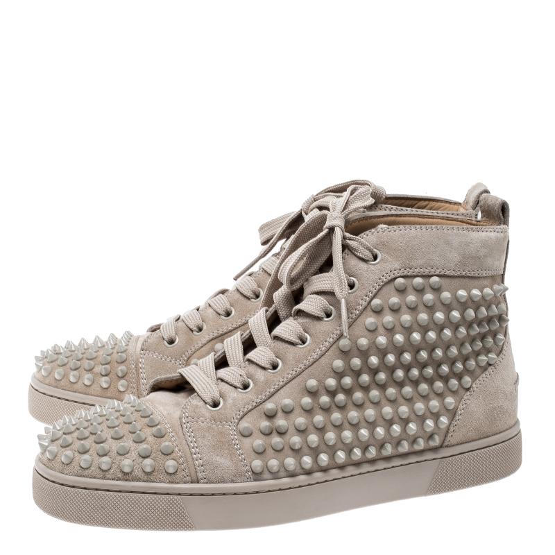 Christian Louboutin Beige Leather Louis Spike High Top Sneakers Size 40 2