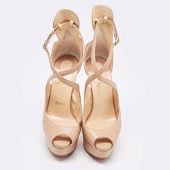 Christian Louboutin Beige Leather Marlenalta PeepToe Ankle Strap Size 36.5