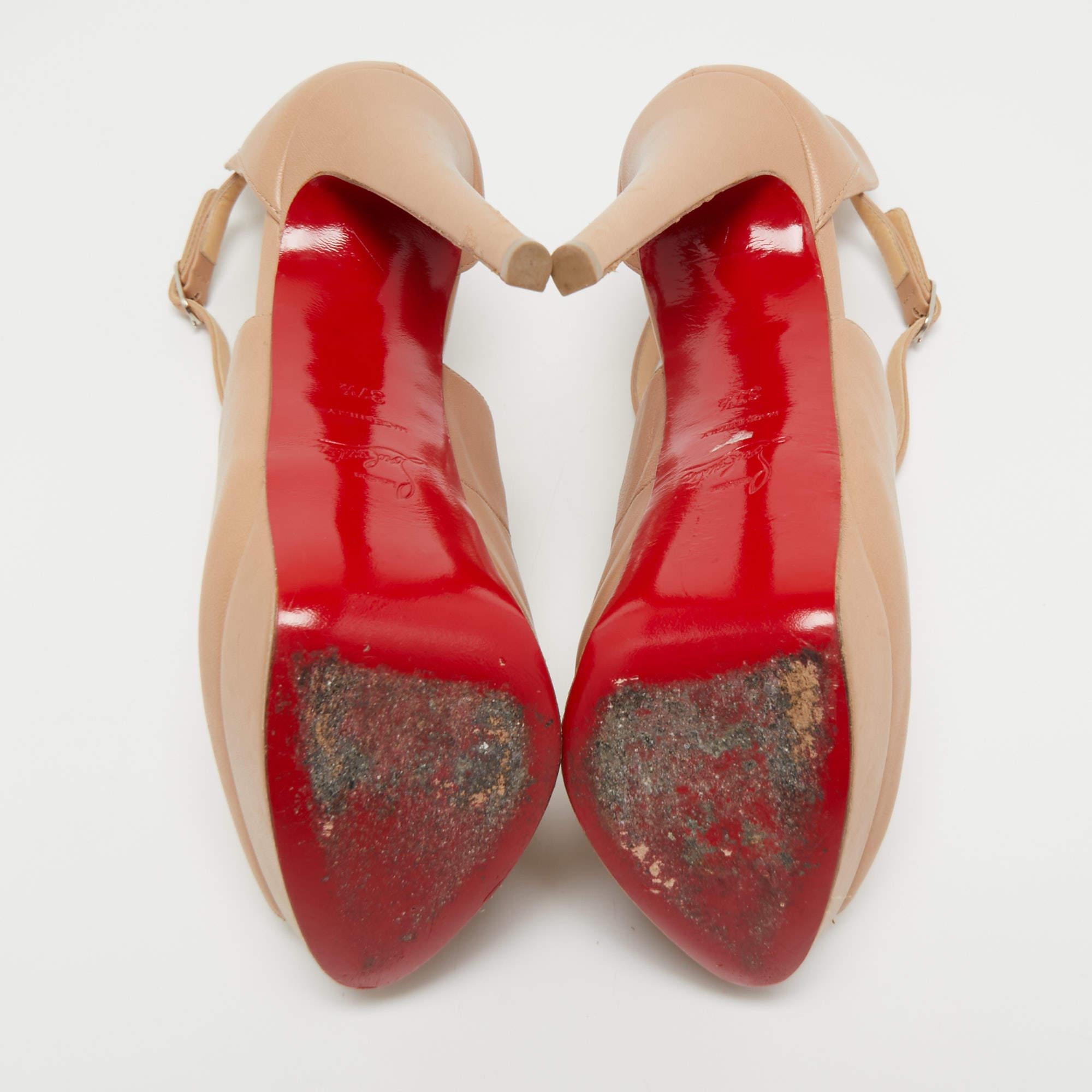 Christian Louboutin Beige Leather Marlenalta Platform Sandals Size 37.5 5